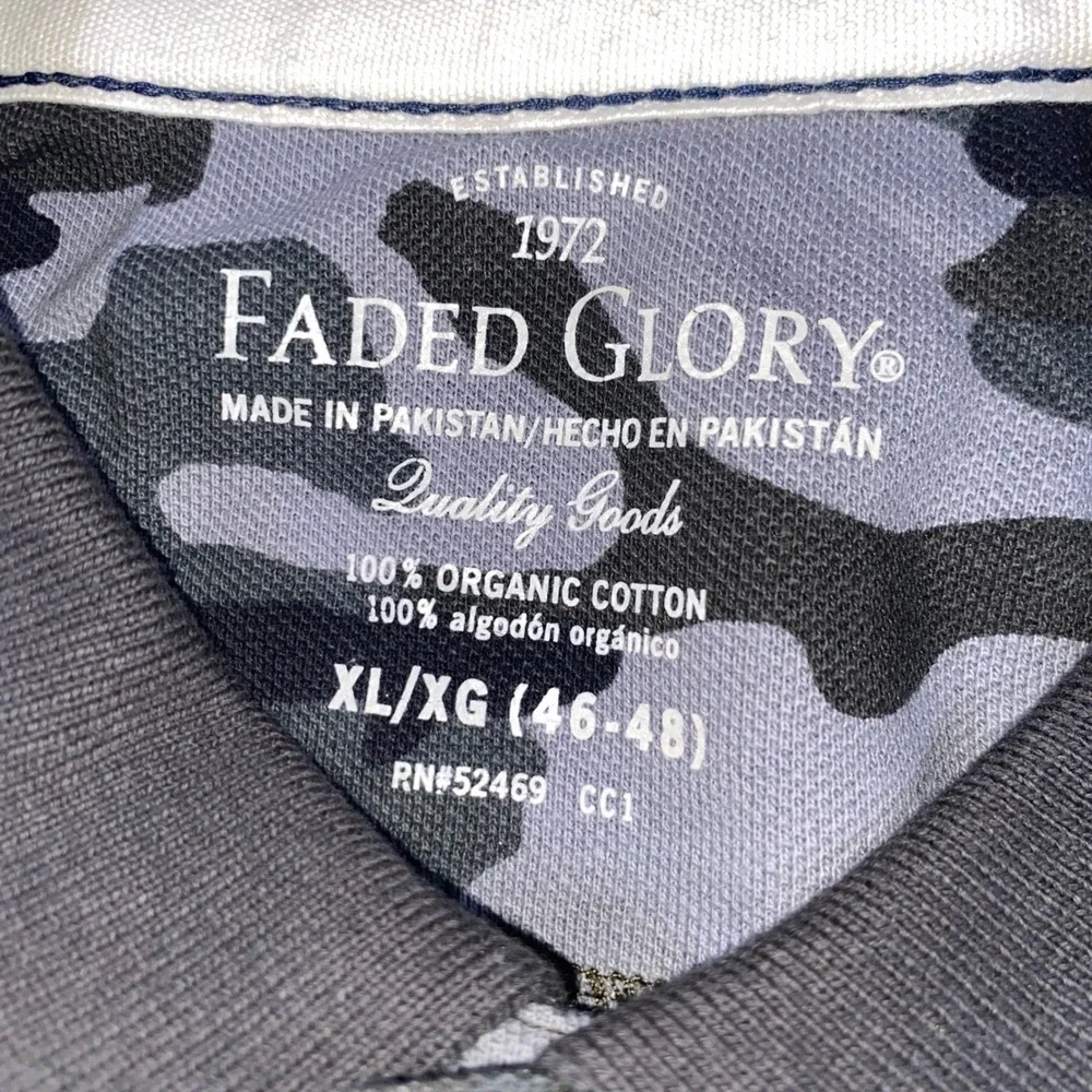 Faded Glory Mens Camo Polo Shirt XL Gray Black Organic Cotton Short Sleeve C200